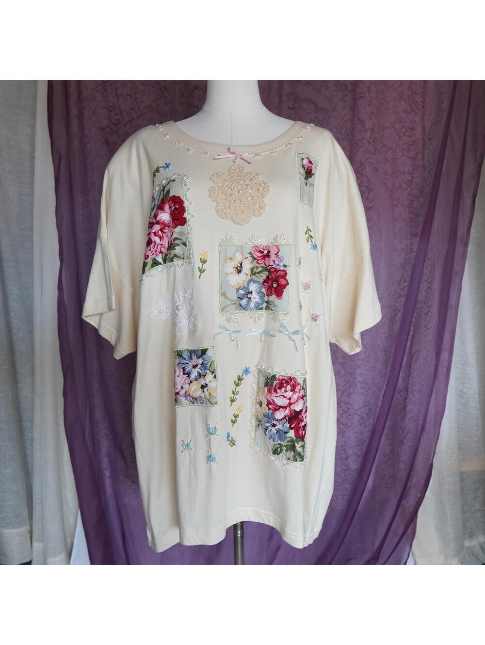 Vtg NOS Victoria Jones Beaded Embroidered Tee Shirt Deadstock Cottagecore Cotton